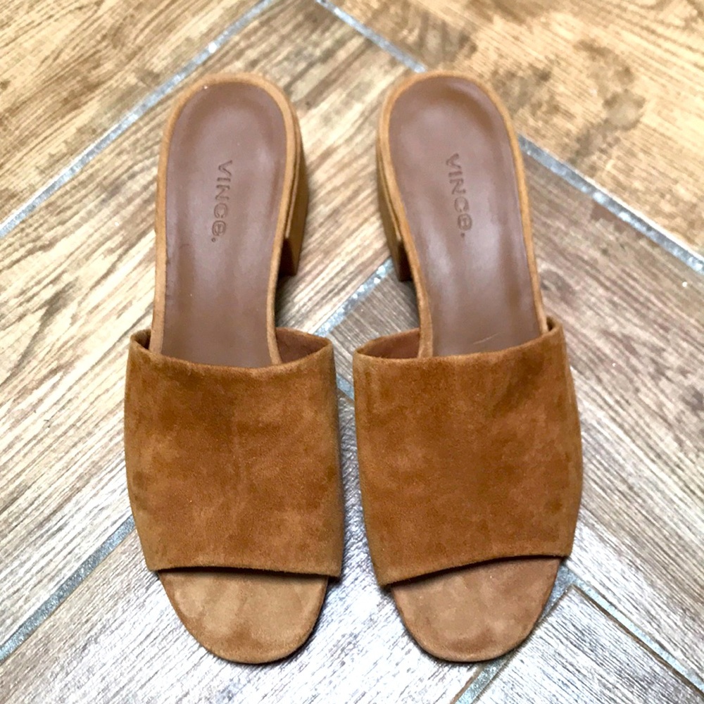 VINCE Tan Suede Mules, Size 8.5